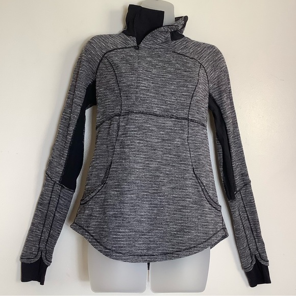 Lululemon Pullover SZ 8 Base Runner 1/2 Zip Heathered Herringbone Black Running - Picture 2 of 14